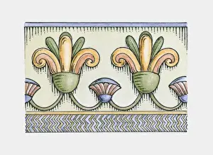 Creativity Prints: Illustration of ancient Egyptian lotus and papyrus frieze decoration