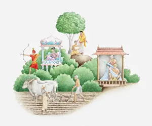 Working Prints: Illustration of ancient Indian caste system showing Brahmans