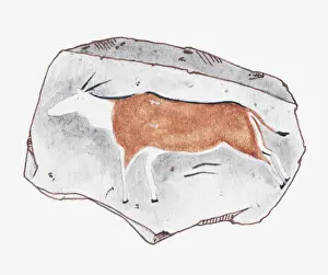Cave Painting Prints: Illustration of ancient rock painting