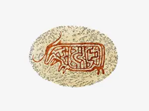 Cave Painting Prints: Illustration of ancient rock painting of bison found in Bhimbetka, India