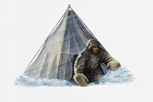 Warm Clothing Prints: Illustration of Antarctic explorer outside tent