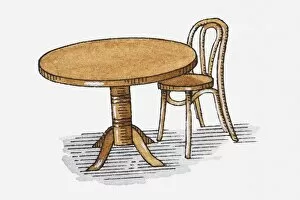 Images Dated 23rd April 2010: Illustration of antique wooden table and chair
