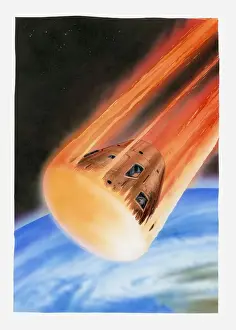 Danger Prints: Illustration of Apollo 11 command module entering earths atmosphere