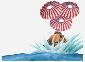 Landing Prints: Illustration of Appollo 11 command module landing in Pacific ocean