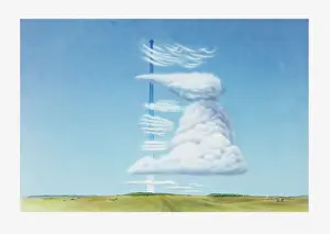 Comparison Prints: Illustration of arrow with various cloud formations and relative heights in the atmosphere