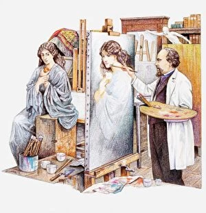 Images Dated 16th June 2010: Illustration of artists model posing for Dante Gabriel Rossetti painting Proserpina in his studio