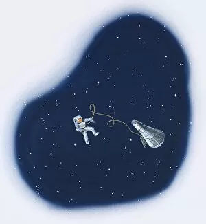 Images Dated 30th October 2009: Illustration of astronaut floating in space attached to space vehicle