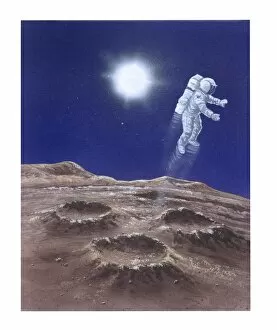 Images Dated 29th October 2009: Illustration of astronaut above Mercurys landscape