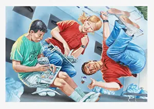 Illustration of astronauts in space eating food