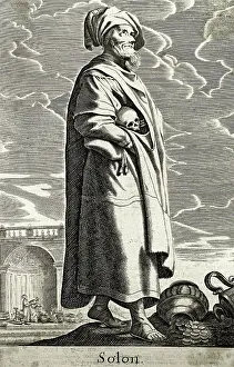 Illustration of Athenian Poet Solon with Skull in Arm