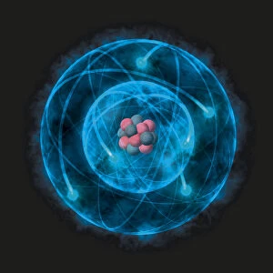 Images Dated 24th November 2009: Illustration of atom with nucleus of protons and neurons, based on the Bohr model
