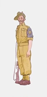 Illustration of Australian Army Soldier wearing 1940s style uniform