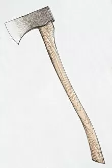 Illustration, axe with wooden handle