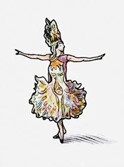 Illustration of ballet dancer in theatrical costume