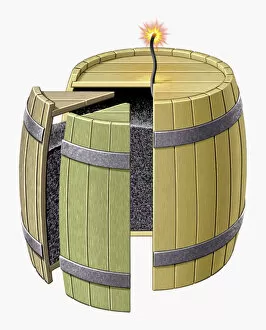 Images Dated 23rd November 2009: Illustration of barrel containing gunpowder with fuse lit