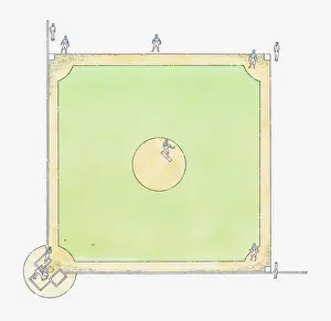 Sports Venue Prints: Illustration of a baseball diamond, view from above