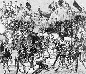 Opposites Prints: Illustration of the Battle of Crecy near Castle