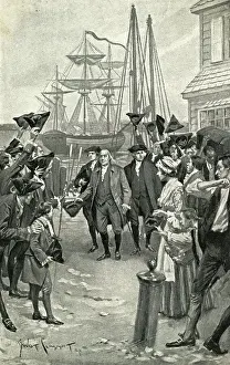 Disembarking Prints: Illustration of Benjamin Franklin's Return to Philadelphia by Benjamin West Clinedinst
