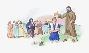 Kneeling Prints: Illustration of a bible scene