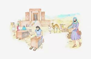 Construction Collection: Illustration of a bible scene, 2 Kings 12, Temple of Solomon is repaired by King Josiahs men