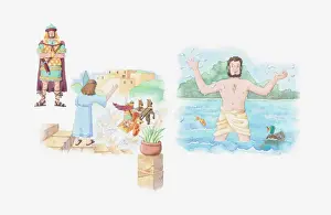 Washing Prints: Illustration of a bible scene, 2 Kings 5