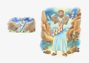 Tablet Prints: Illustration of a bible scene, Exodus 20