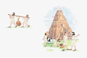 Discussion Prints: Illustration of a bible scene, Genesis 11, Tower of Babel