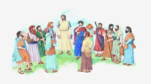 Large Group Of People Gallery: Illustration of a bible scene, John 1, Jesus chooses 12 disciples