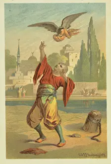 Minaret Prints: Illustration of a Bird Stealing a Man's Turban by Carl Offterdinger from The Arabian Nights