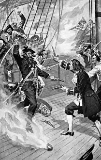 Duel Prints: Illustration of Blackbeard and Maynard Dueling