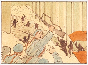 Russian Revolution (1917-1922) Collection: Illustration of bolsheviks gaining control of city during the Russian Revolution