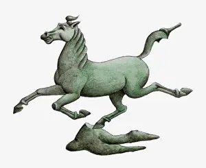 China Prints: Illustration of bronze galloping horse statue from Chinas Eastern Han dynasty, AD. 25