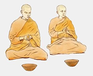 Images Dated 3rd November 2009: Illustration of two Buddhist monks
