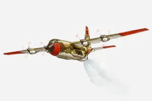 Releasing Prints: Illustration of C-130 Hercules aircraft releasing its load of water