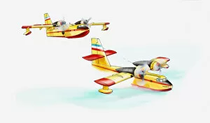 Images Dated 17th June 2011: Illustration of Canadair CL-215 (Scooper) firefighting plane in mid-air and picking up water