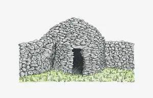 Dry Stone Prints: Illustration of a capitelle (old French drystone hut)