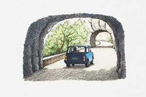 Driver Gallery: Illustration of car travelling through a serious of tunnels