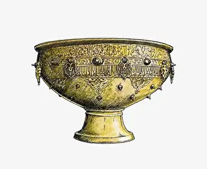 Uzbekistan Prints: Illustration of cast-bronze cauldron made for Timur (Tamerlane), Samarkand, Uzbekistan