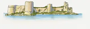 Decline Prints: Illustration of castle in the Mediterranean Sea near Kizkalesi, Turkey