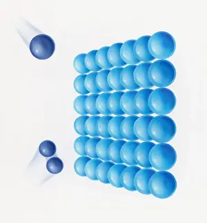 Illustration of catalysis with reactants approaching surface with one of the reactants being a diatomic molecule