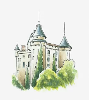 Pen And Ink Gallery: Illustration of Chateau de Mercues, Mercues, Lot, France