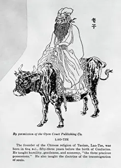 Animal Riding Prints: Illustration of Chinese Philosopher Laotse Riding Cow