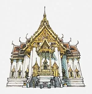 Illustration of Chinese temple facade