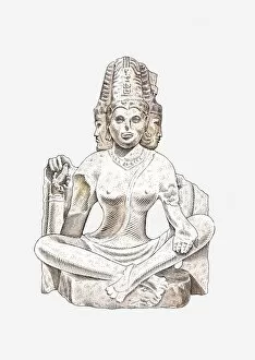 Illustration of Chola granite statue of seated Brahma, India