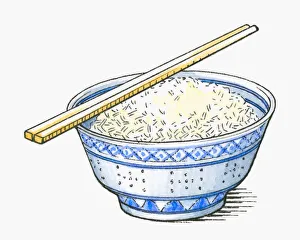 Images Dated 26th June 2009: Illustration of chopsticks on top of bowl of rice
