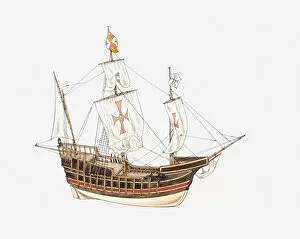 Christopher Columbus (1451-1506) Gallery: Illustration of Christopher Columbus ship, the Santa Maria