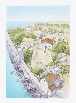 Fortified Wall Prints: Illustration of the city Columbus began to build when he returned to Hispaniola
