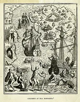 New World Prints: Illustration of Columbus at Isla Margarita