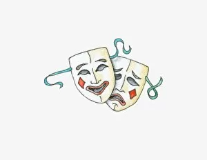 Images Dated 9th February 2009: Illustration of comedy and tragedy theatre masks