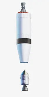 Releasing Prints: Illustration of command module and service module turning to join onto lunar module and pull it out of rocket